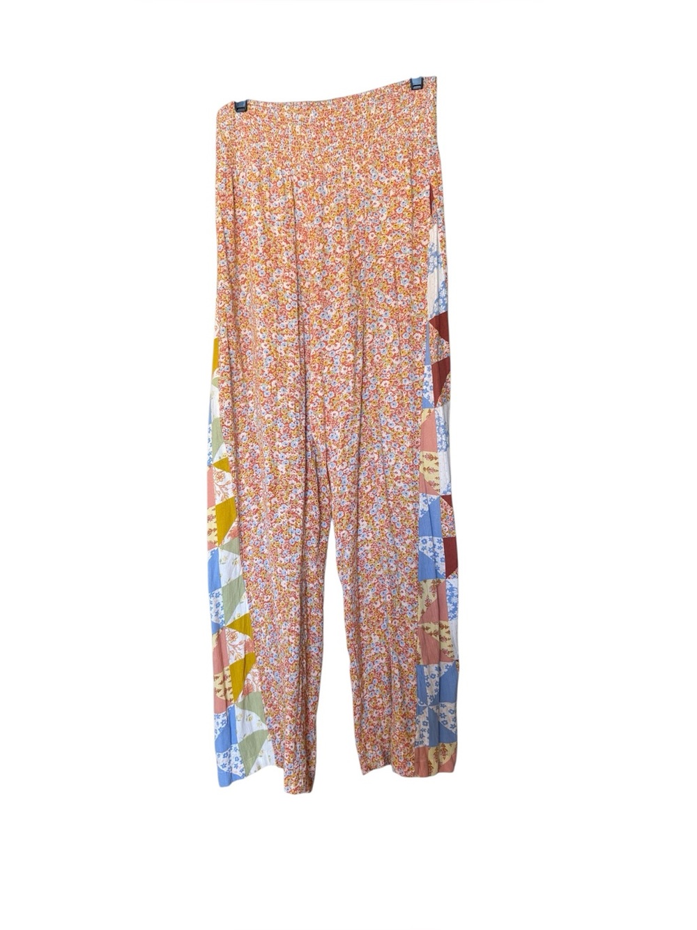 Billabong Orange Floral Wide Leg Pants with Multicolor Patchwork Sides